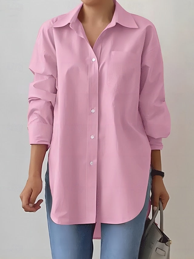 Women's Shirt Blouse Buttons Solid Color Stylish Casual