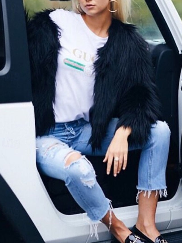 Warm Comfortable Faux Women's Fur Leathers Furs Coat