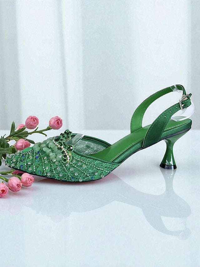 - Clutch Women's Bag Set Heel Green Rhinestone Shoes and