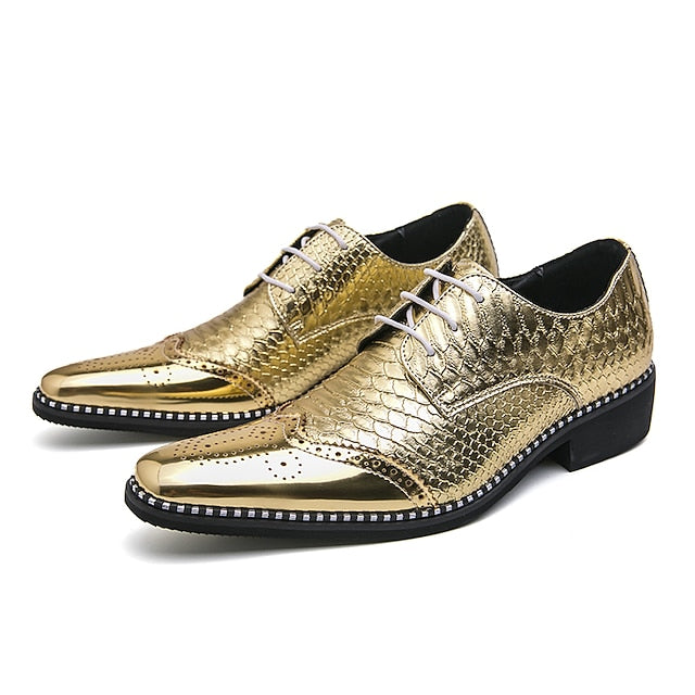 Oxford Shiny Gold Faux Shoes Dress Men's Metallic –