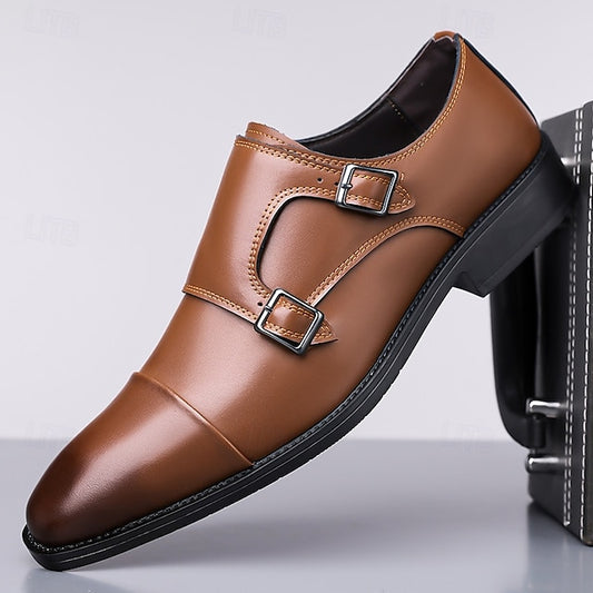 Men's Strap Elegant Double Leather Shoes – Monk