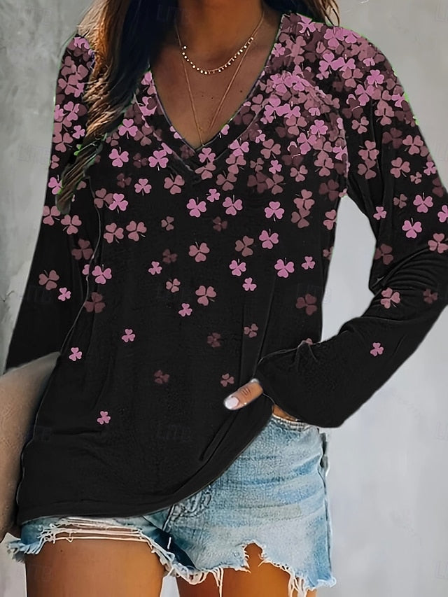 St. Patrick's Day Women's T Shirt V Neck Long Sleeve