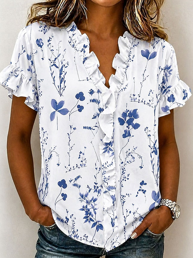 Women's Shirt Tunic Ruffle Floral Graphic Elegant Fashion