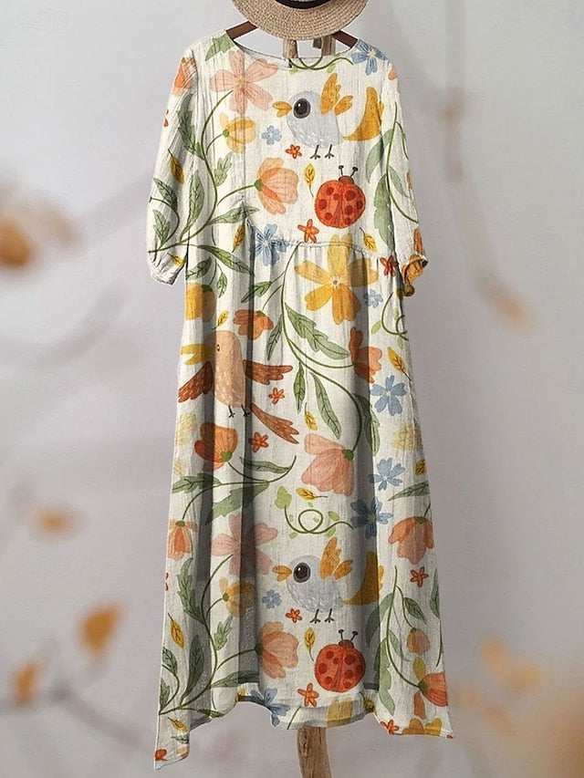 Women's Maxi Dress Kaftan 3/4 Length Sleeve Crew Neck