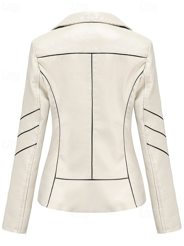 Women's Leather Jacket Faux Zipper Comfortable Pocket