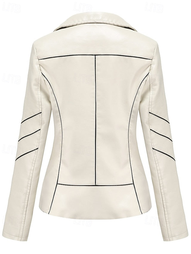 Zipper Women's Faux Jacket Comfortable Pocket Leather