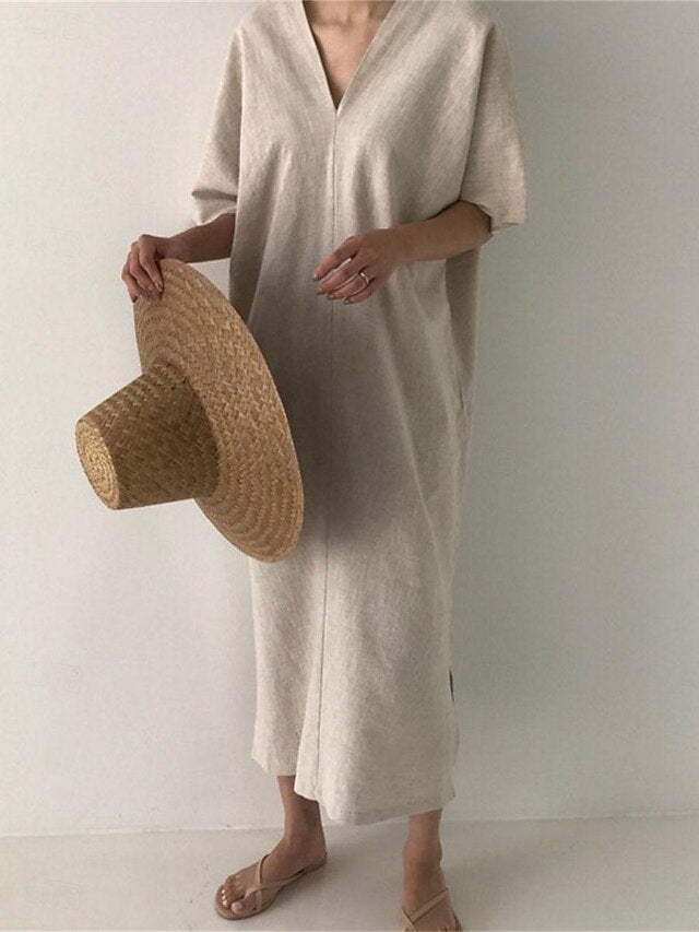 Women's Black Apricot Summer Spring Maxi Dress Cotton Blend