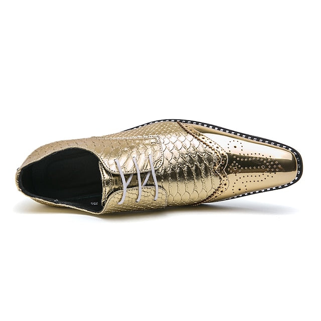 – Faux Men's Metallic Shiny Gold Oxford Shoes