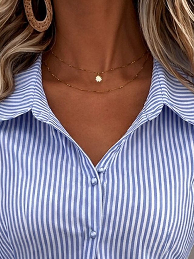 Women's Blouse Buttons Print Striped Elegant Stylish Casual