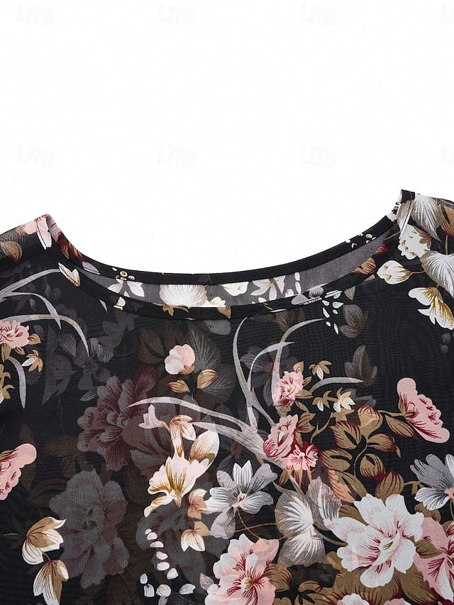 Women's Shirt Blouse Mesh Print Floral Stylish Casual 3/4