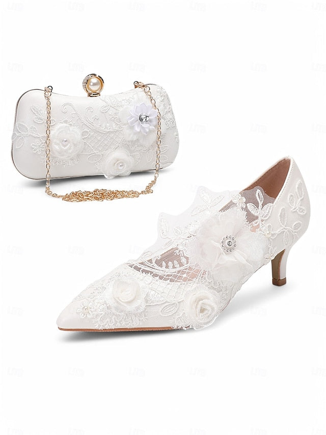 with Floral White Lace Wedding Shoes Embellishments