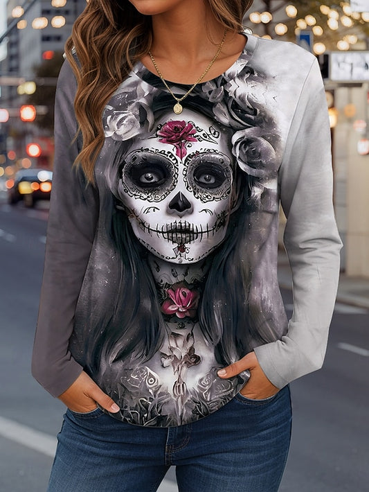 Women's T Shirt Skulls Graphic Vintage Fashion Casual Long