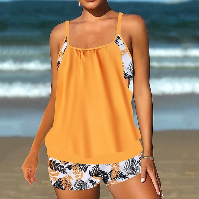 Women's Plus Size Swimwear Tankini 2 Piece Swim Dress High