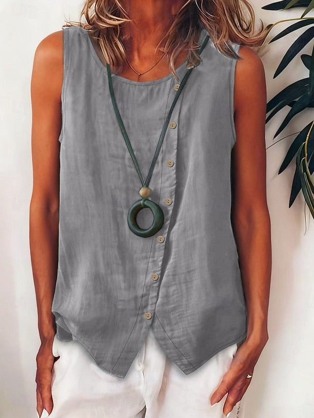 Women's Shirt Blouse Sleeveless Shirt Buttons Solid Color