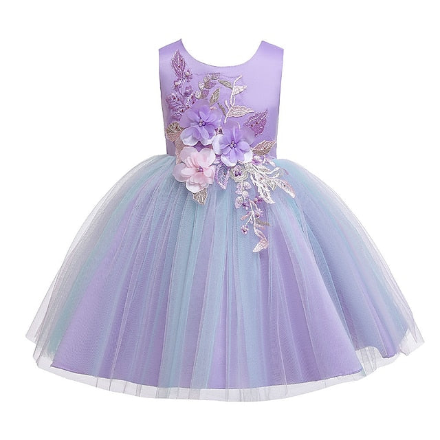 Lace Kids Purple Blue Girls' Party Dress Blushing Floral