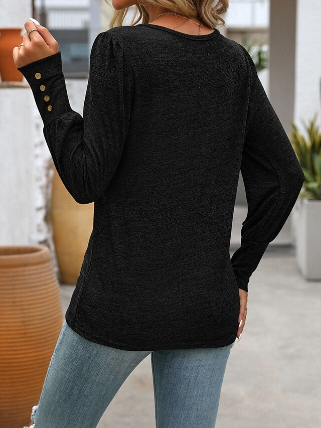 Women's T Shirt Plain Basic Casual Long Sleeve Crew Neck