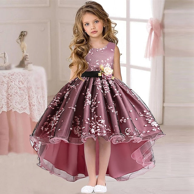 Colored Dress Solid Girls' Wedding Sleeveless Kids Floral