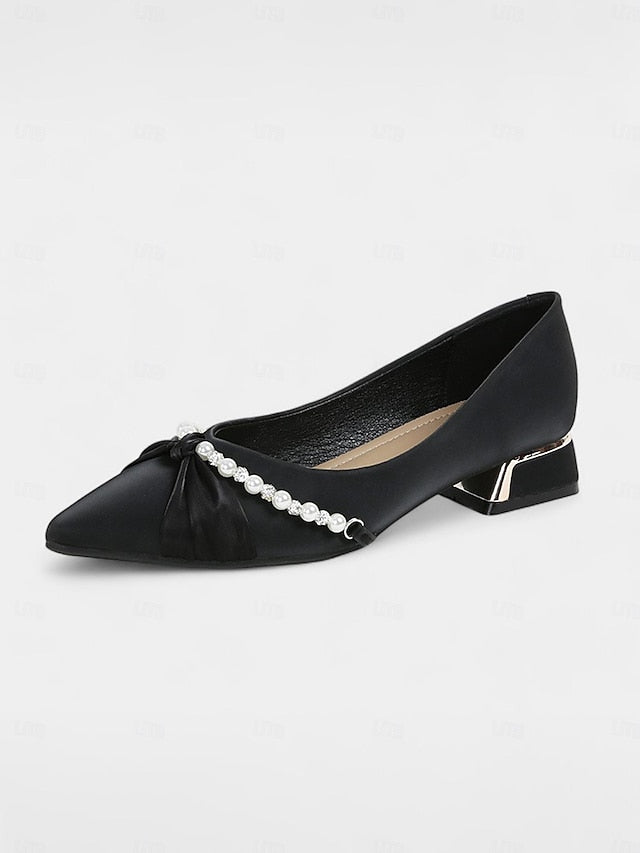 Embellished Low Pearl Elegant Pointed Flats Heel Women's -