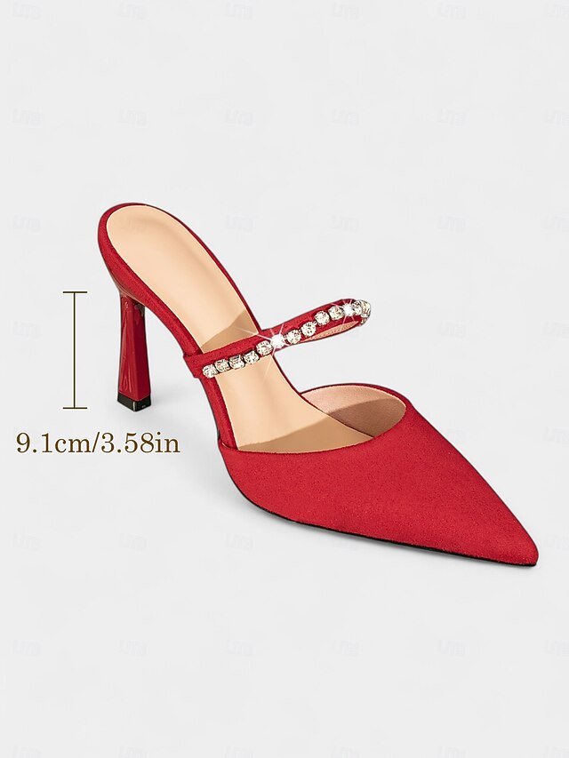 Elegant - Strap with Stiletto Heels Women's Red Rhinestone