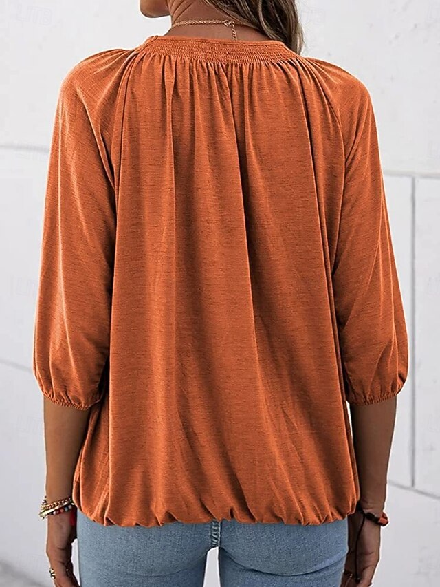 Women's T Shirt Plain Fashion Modern 3/4 Length Sleeve Crew
