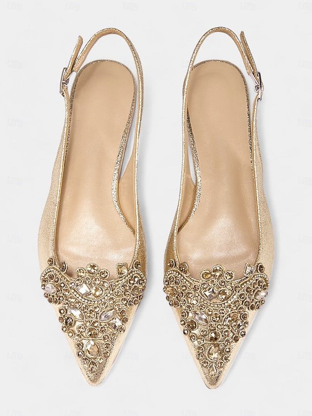 Embellished Women's Pointed Slingback with Gold Flats Toe
