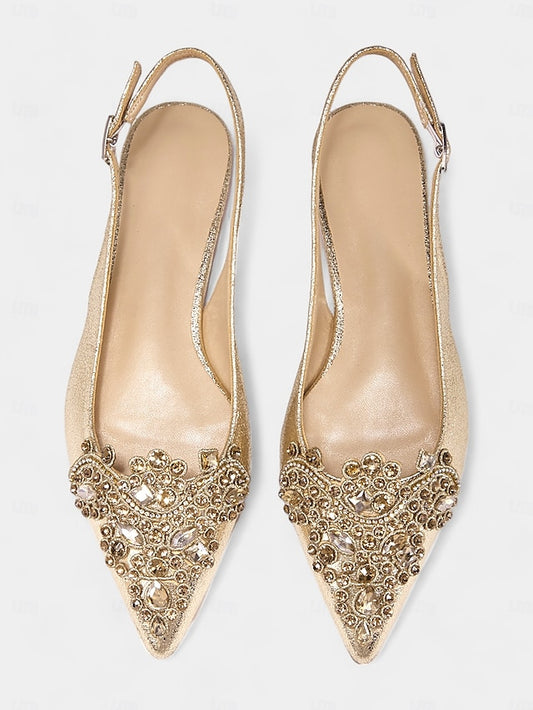 Embellished Women's Pointed Slingback with Gold Flats Toe