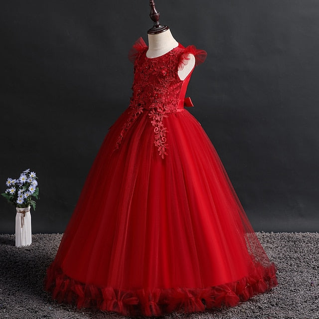 Girl Sleeveless Jacquard Flower Dress Kids Girls'