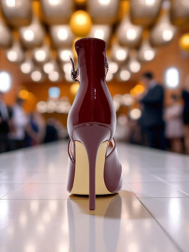 Heels - Strappy Women's Stiletto Leather Purple Patent