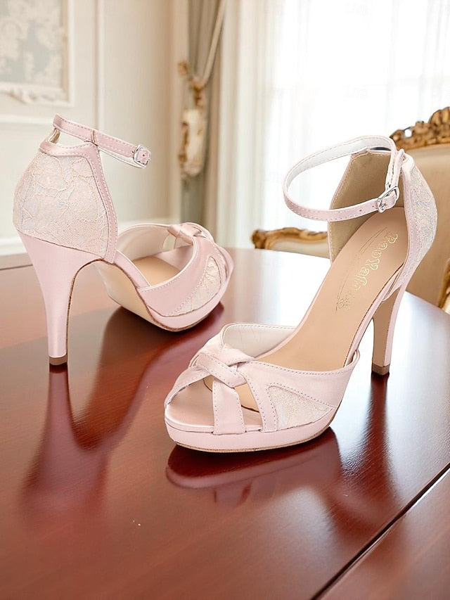 Peep Elegant Toe Pink Women's with Satin High Heel Sandals