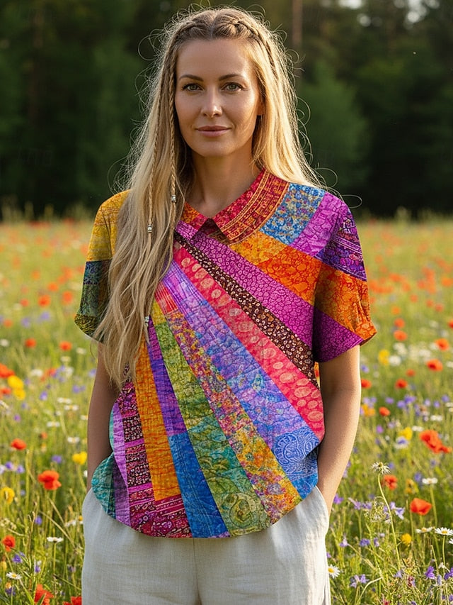 Women's Blouse Buttons Print Graphic Geometric Bohemia