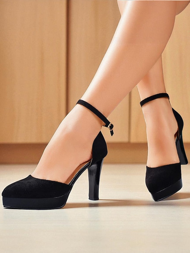 Heel High Suede Platform Women's Ankle Burgundy 1950s Strap