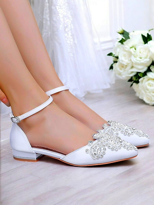 – Gemstone Embellished Flats Pointed-Toe Green Style Vintage