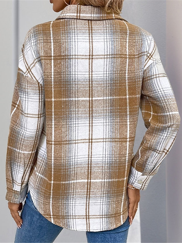 Women's Shirt Blouse Zipper Print Plaid Basic Casual Long