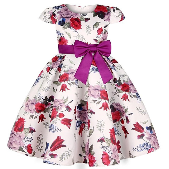 Party Floral Sleeve Kids Girls' Short Dress Flower