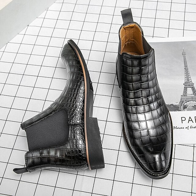 Slip-On Pattern Boots – Men's Crocodile Brown Chelsea