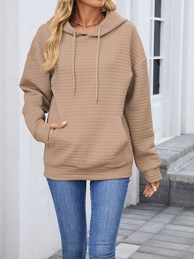 Women's Texture Blouse Pullover Hoodie Sweatshirt Pocket