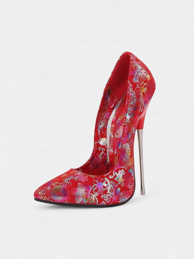 Heels Red High Women's Jacquard Stiletto