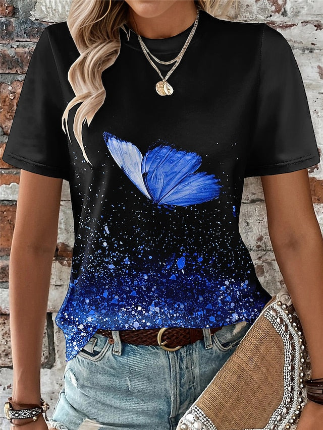 Women's T Shirt Print Butterfly Fashion Short Sleeve Round