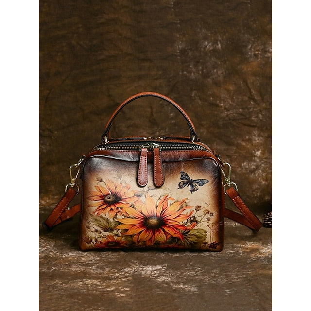 Sunflower – Print Butterfly and Vintage with Handbag Leather