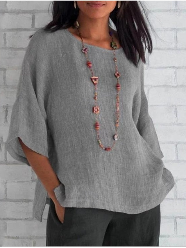 Women's Shirt Cotton Blend Blouse Solid Color Stylish