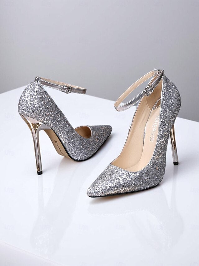 Sparkly Women's Heels Toe – Glitter Stiletto Gold Pointed