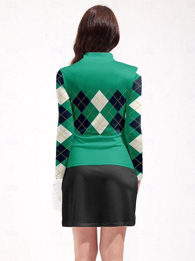 Women's Golf Polo Shirt Black Blue Green Long Sleeve Top