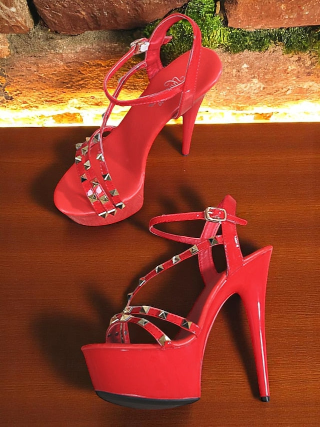 Heels with Studded Women's Platform Straps Stiletto