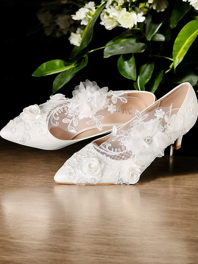 with Floral White Lace Wedding Shoes Embellishments