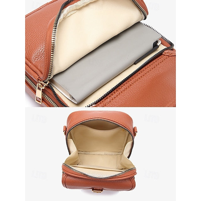 Faux Front Vintage Bag Women's Crossbody with Leather Brown