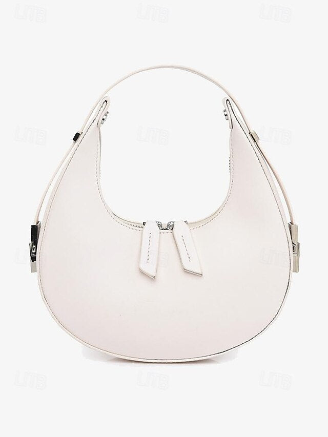 Elegant Ivory - Silver Hobo with Hardware Crescent Sleek Bag