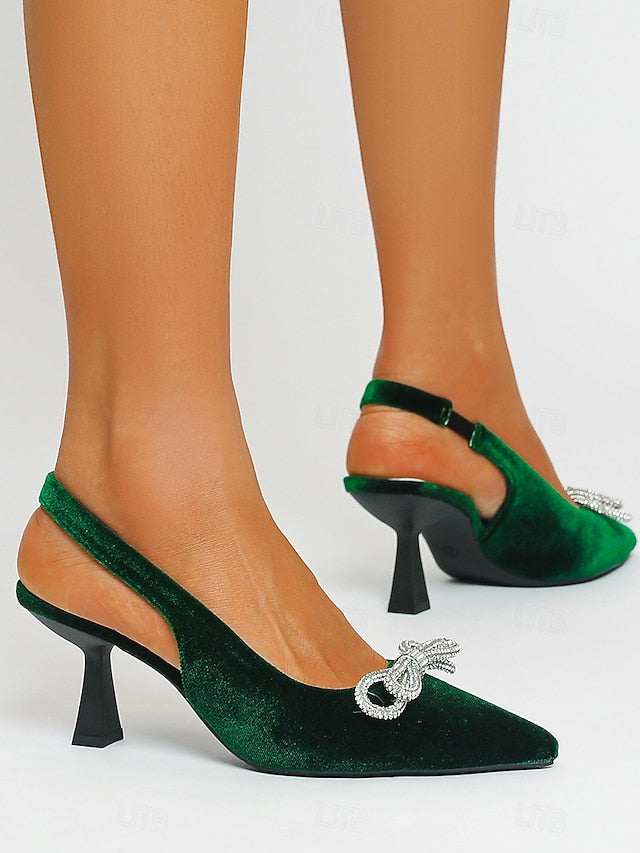 – Toe Velvet Heels Cocktail Slingback Pointed Women's