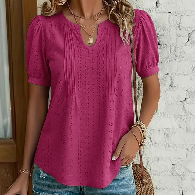 Women's Shirt Blouse Eyelet top Eyelet Plain Stylish