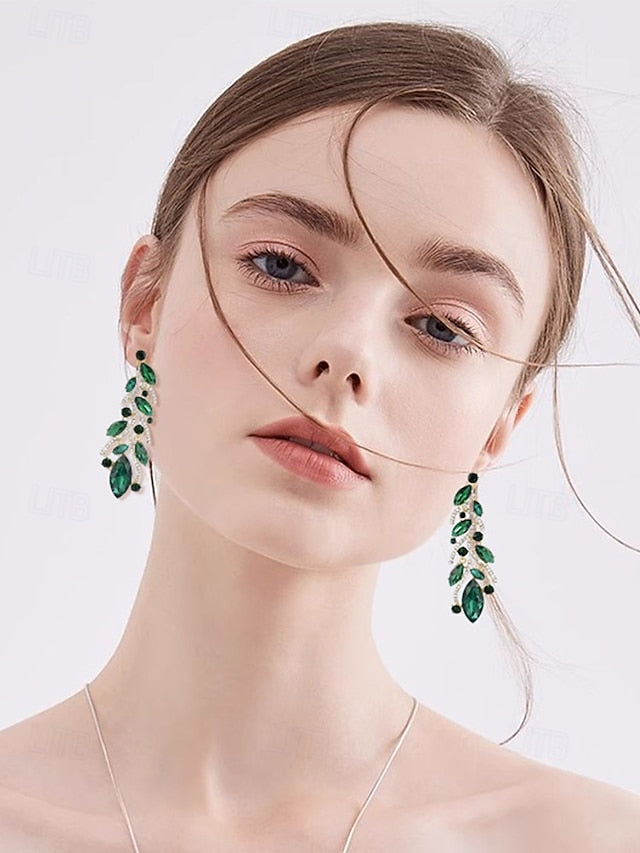 Design Women's Earrings Leaf Crystal Elegant Gold -