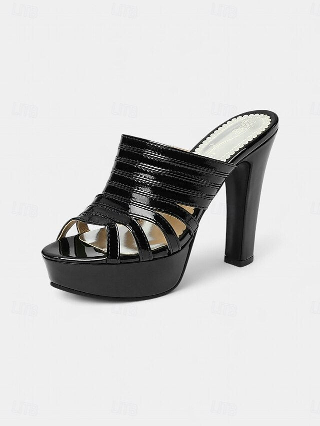 Mule Heels Strappy Open-Toe Platform - Women's White